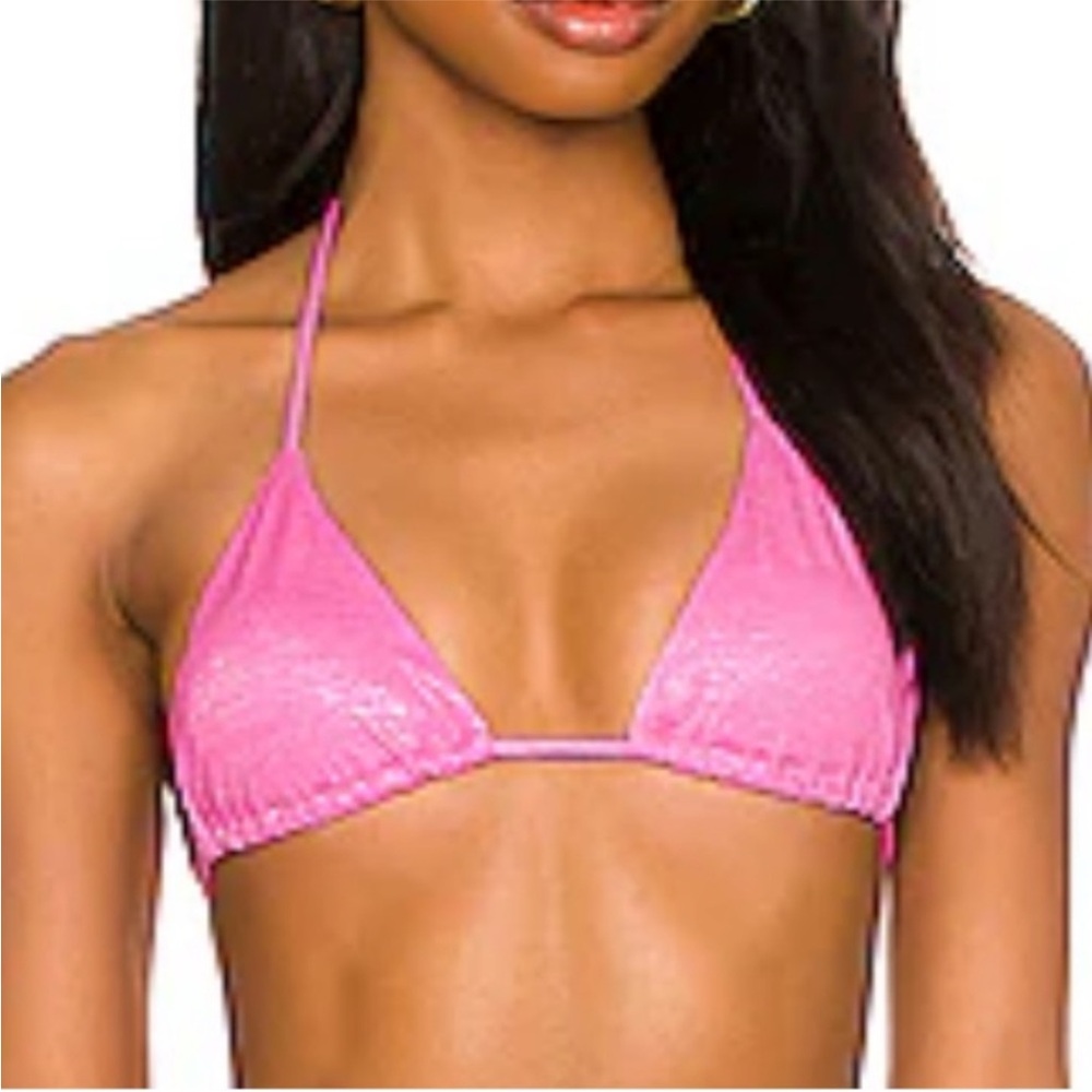 Monica Hansen Beachwear Girl U Triangle Bikini Top in Pink Lurex